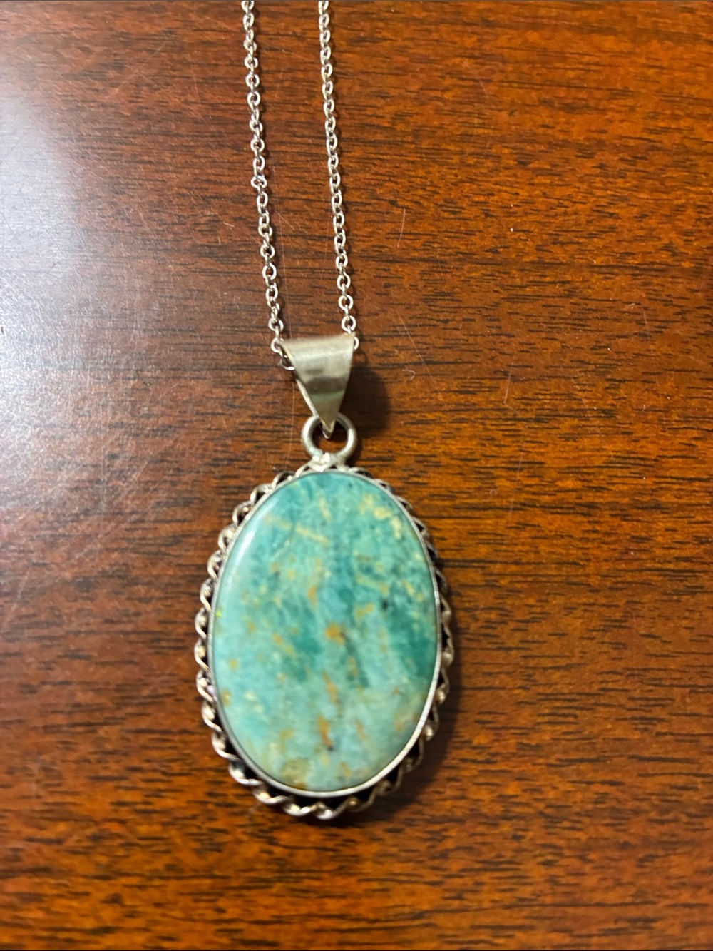 Turquoise Oval Stone Pendant Necklace - Silver Setting